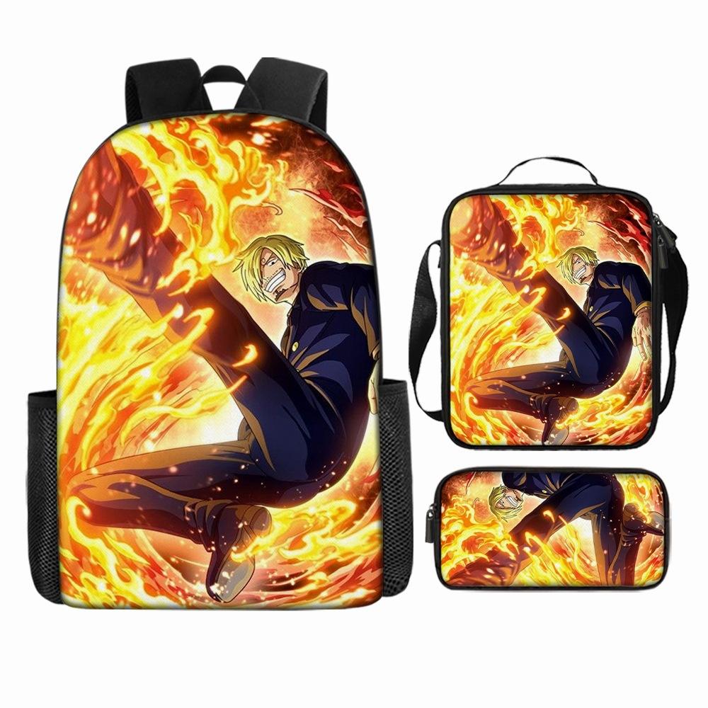 Anime Rucksack Set One Piece Naruto Schultasche für Jungen Schüler Laptop Rucksack Umhängetasche Federmäppchen 3-teilig Große Kapazität Wasserdicht