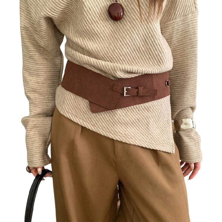 

Luxurious Matte Finish Wide Belt PU Waistband Slimming For Women Retro Clasp Two Color Option Easy Styling кофейный