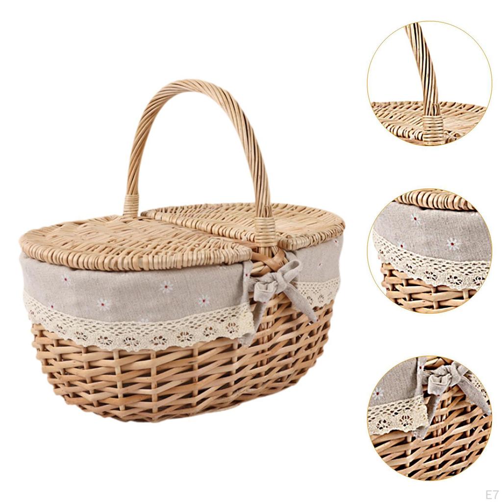Picnic Basket with Comfortable Handle, Removable Liner And Functional Lid for Picnics, Photography,