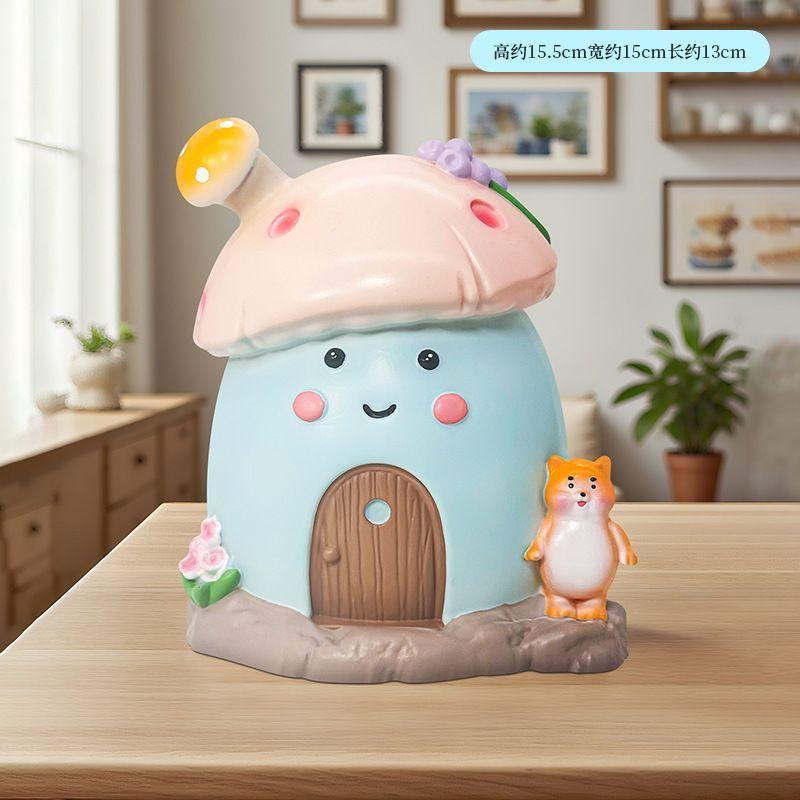 New Kid's Mushroom House Creative Piggy Bank, Large Medium Financial Storage Jar Office Desktop Cartoon Anti-drop Ornament