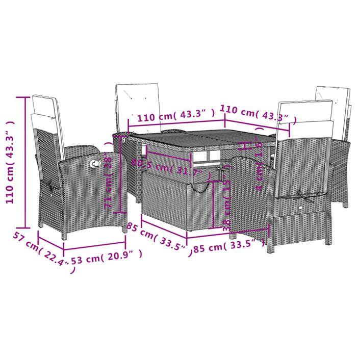 VidaXL Ensemble à Manger de Jardin avec Coussins 5pcs, Table de Terrasse, Meubles de Patio, Mobilier d'Extérieur, Beige 3277353