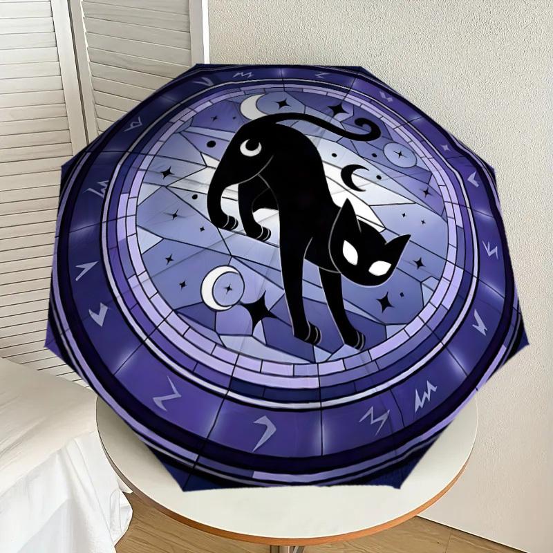 

1pc Black Cat Stained Glass Window Umbrella with Plastic Handle,Suitable for All Seasons Home Travel Outdoor UmbrellaDD1317