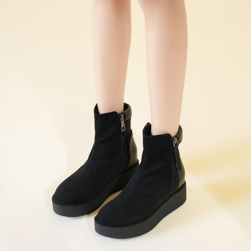 Thick-soled splicing short boots ankle boots side zipper new autumn and winter fashion boots small height increase
