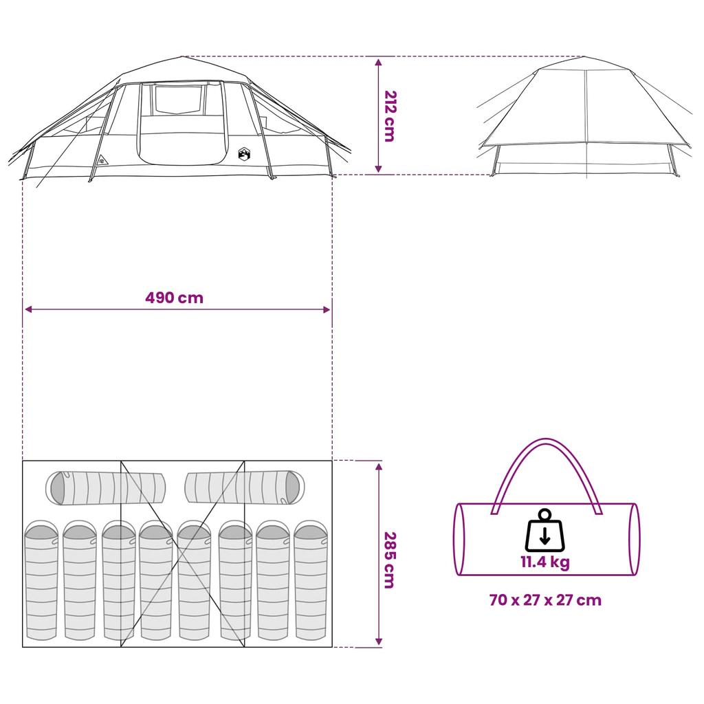 Family Tent with Rain Fly Waterproof Green for 10 Persons