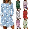 Women's Trendy Casual Christmas Print Long Sleeve Neck Dress for Holiday Party