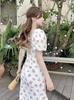 Internet celebrity gentle Mori vacation style dress summer year square neck bubble sleeve floral thin medium and long skirt