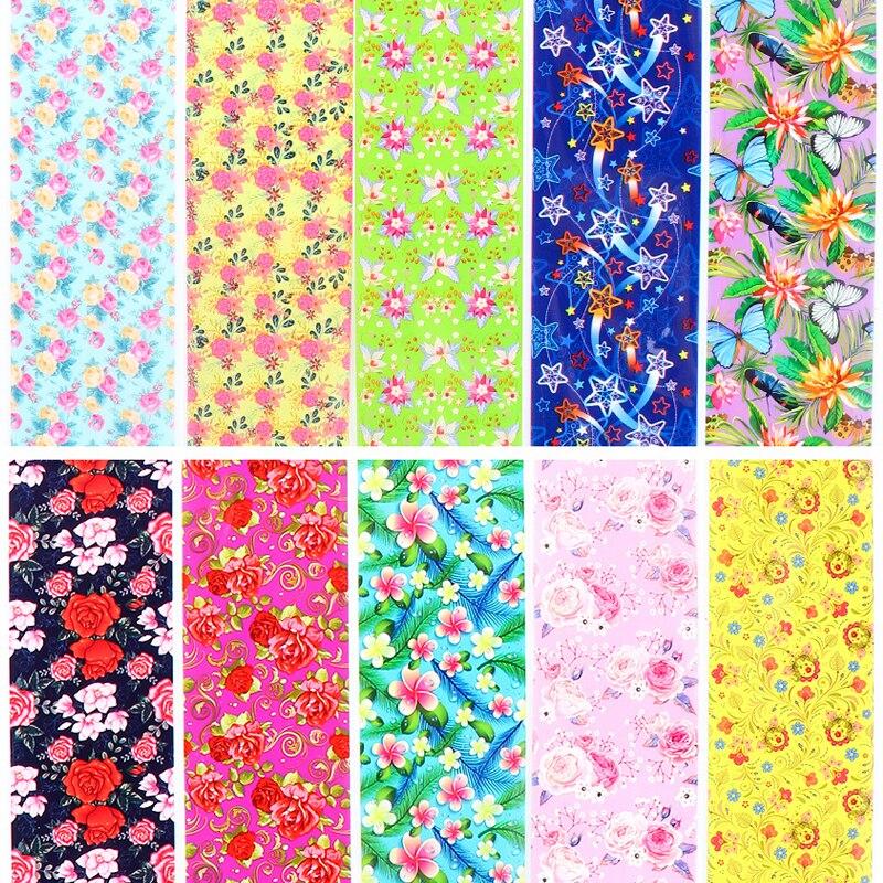 10ks/sada Fólie na nehty Květinová krajka Leopard Mramor Samolepky na nehty Obtisky Starry Sky Paper Nail Art Dekorace