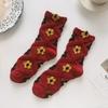 Women Socks Korean Japanese Style Cartoon Green Flower Harajuku Cute Kawaii Mid Tube Socks Breathable Casual Short  Cotton Socks