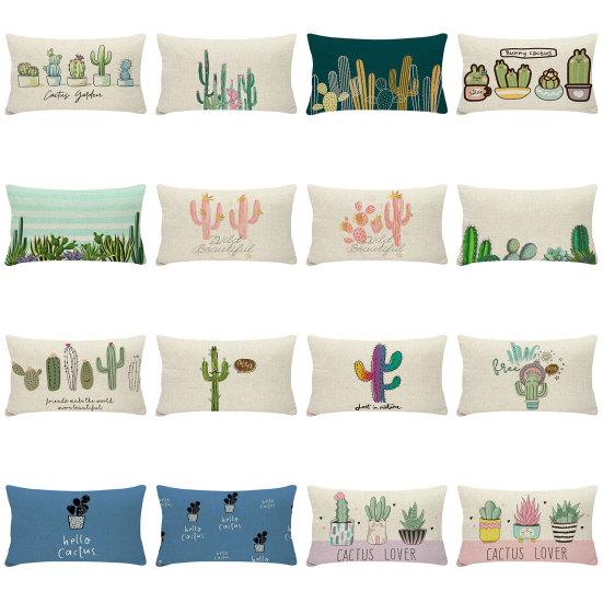 30cm X 50cm Pillow Case Washmachine Washable Multi-purpose Polyester Cactus Printing Cushion Cover for Daily Life