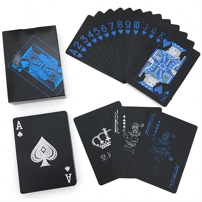 Mazzo di carte da gioco Black Gold Poker con semi di poker blu e argento, in plastica, impermeabile, collezione regalo Magic Water