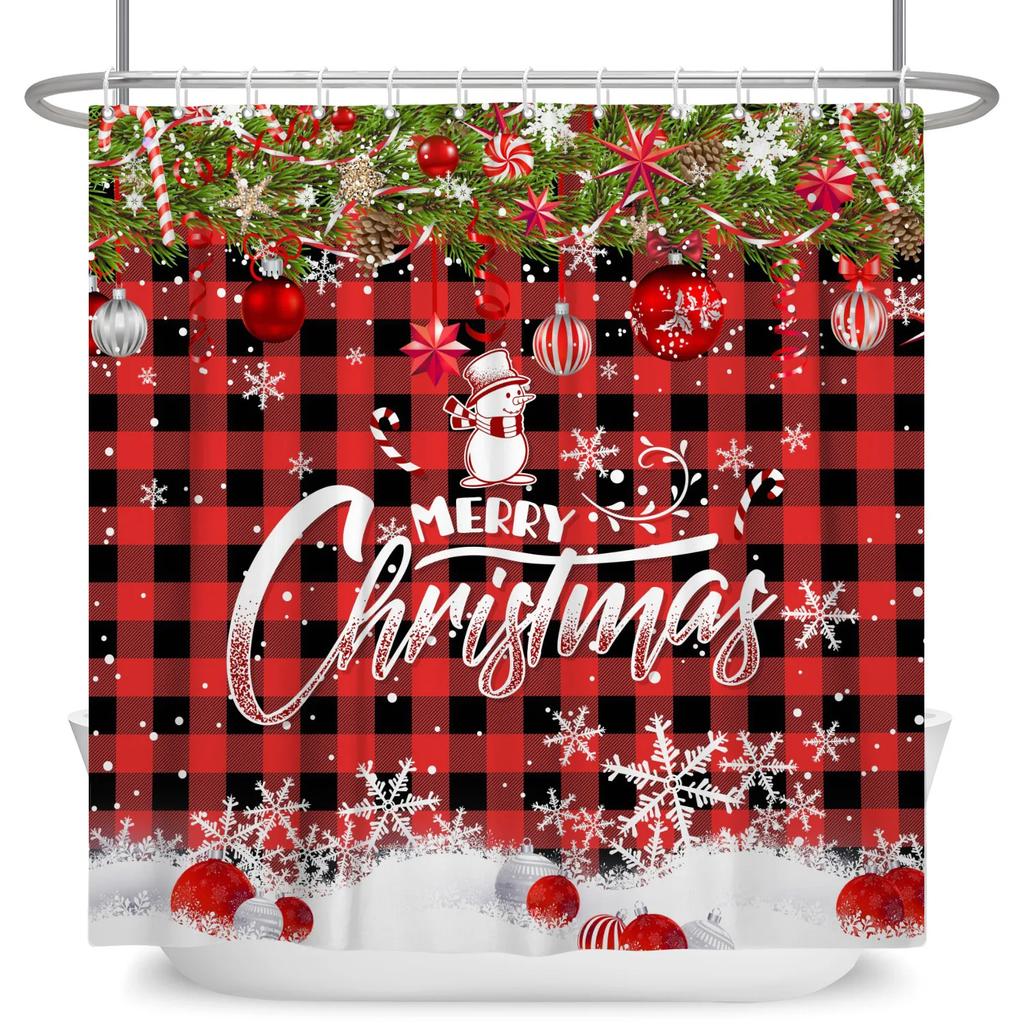 GAEMerry Christmas Duschvorhang Winter Schnee Weihnachtsmann Weihnachtsbaum Dekor Badezimmer Vorhänge Wasserdichte Badewannenwand