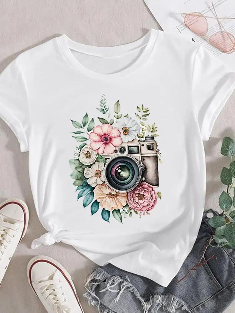 Mode T-Shirt Damen Weiblich Damen Kurzarm Kleidung 90er Trend Blume Süß Grafik T-Shirt Druck Oberteil Kleidung Tee