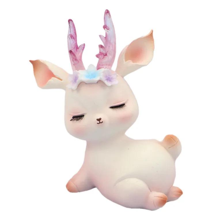 New Forest Style Pink Resin Deer Artificial Flowers Iron Acrylic Cake Toppers For Happy Birthday Party Decoration Baking Suplies