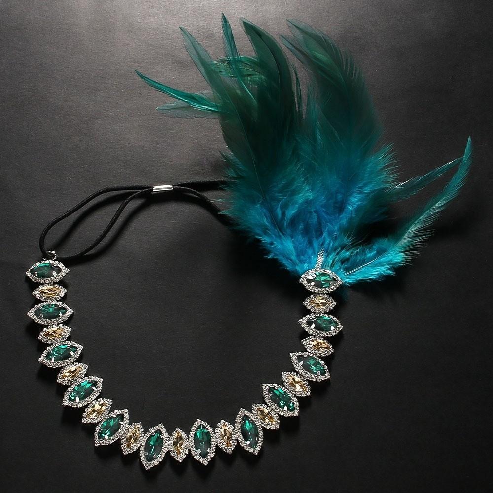 Vintage Cosplay Dress Headwear Crystal 1920s Hair Accessories Feather Headband Stage Performance