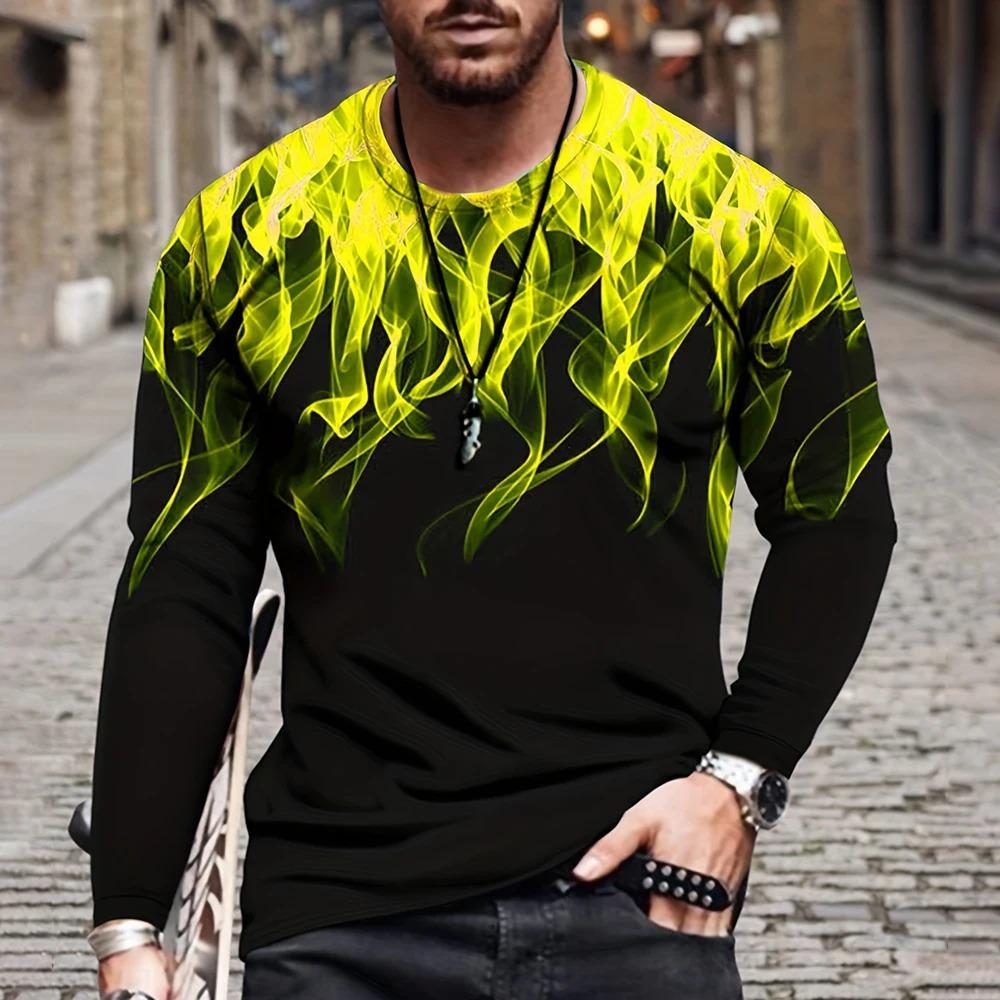 Flame Fall 3D-gedrucktes Herren Retro Street Rundhals Langarm-T-Shirt