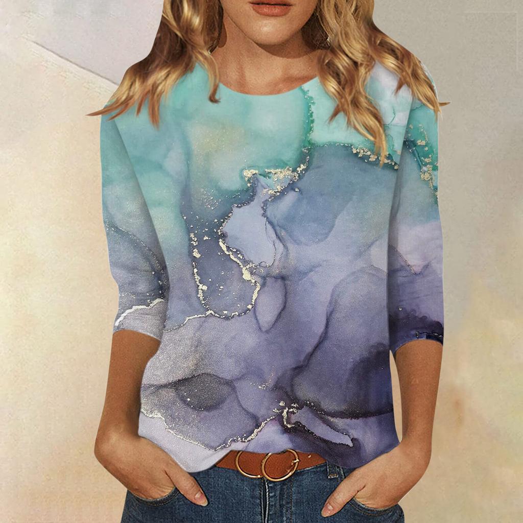 Vår och Höst Rundhals Blommönster 3D Kreativ Personlig Färgglad Tryckt Topp Trendig Casual Långärmad Dam T-shirts