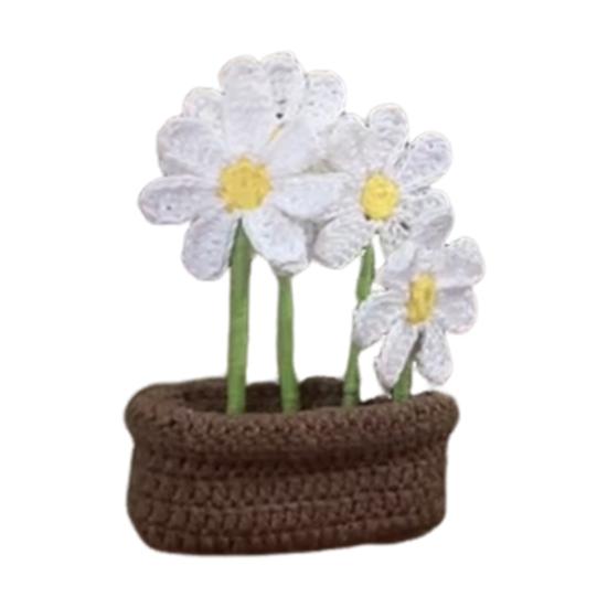 Crochet Potted Flower Fridge Magnet DIY Home Office Kitchen Locker Fridge Knitting Potted White Flower Magnetic Decoration Ornament