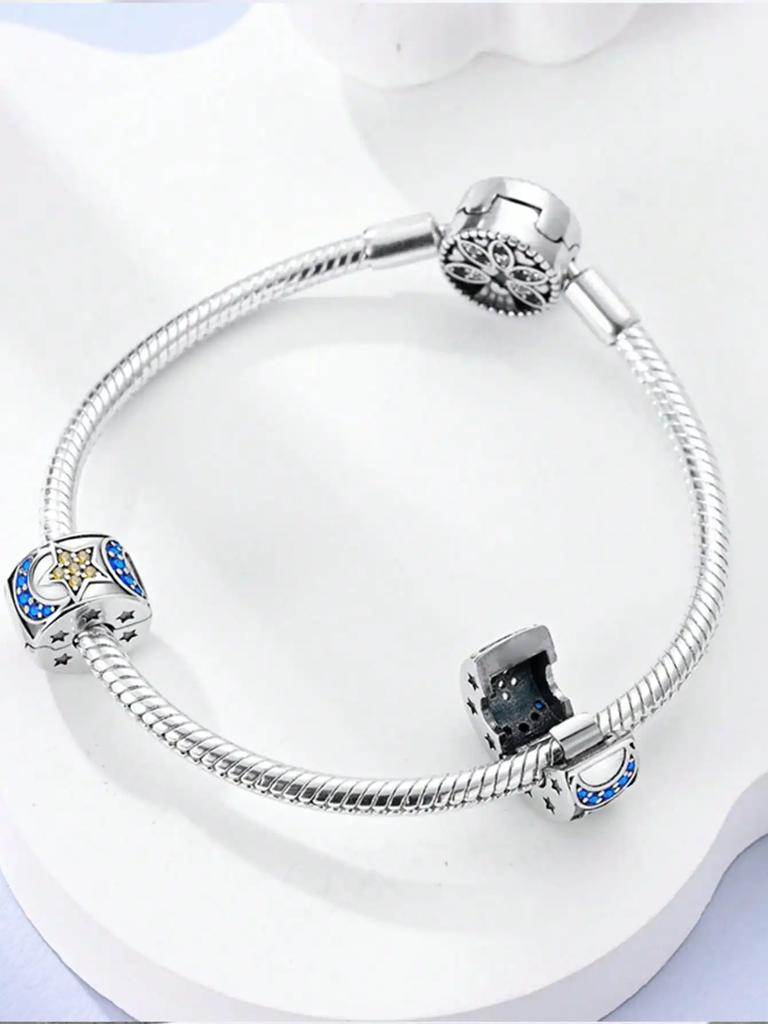 Copper Plated Original Charms Cstars And Moon Beads Clips And Spacers Beads Fit Bracelet Women'S Jewelry Gift