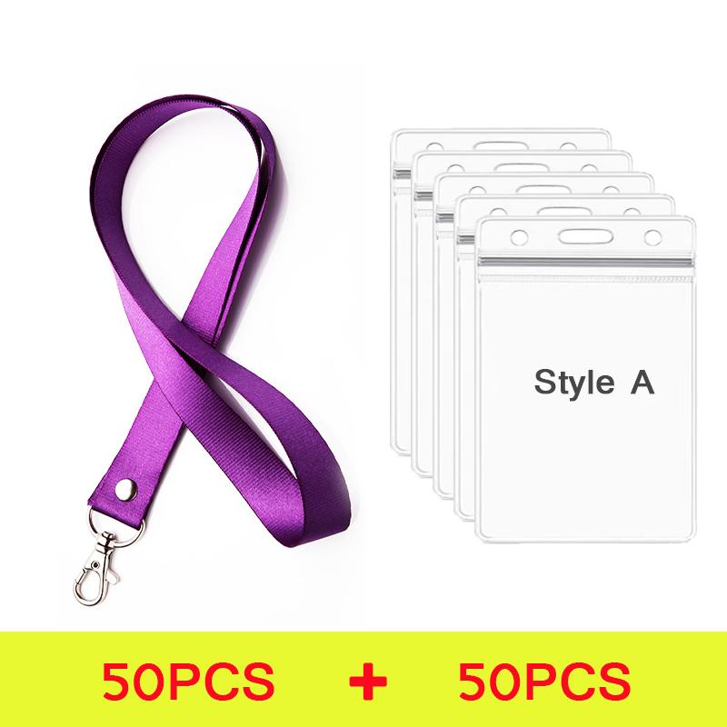 100 Pcs Safety Hanging Neck Strap Lanyard And Card Case ID Name Transparent Badge Holder Anti-Lost Clasp Rope Keychain Landyard