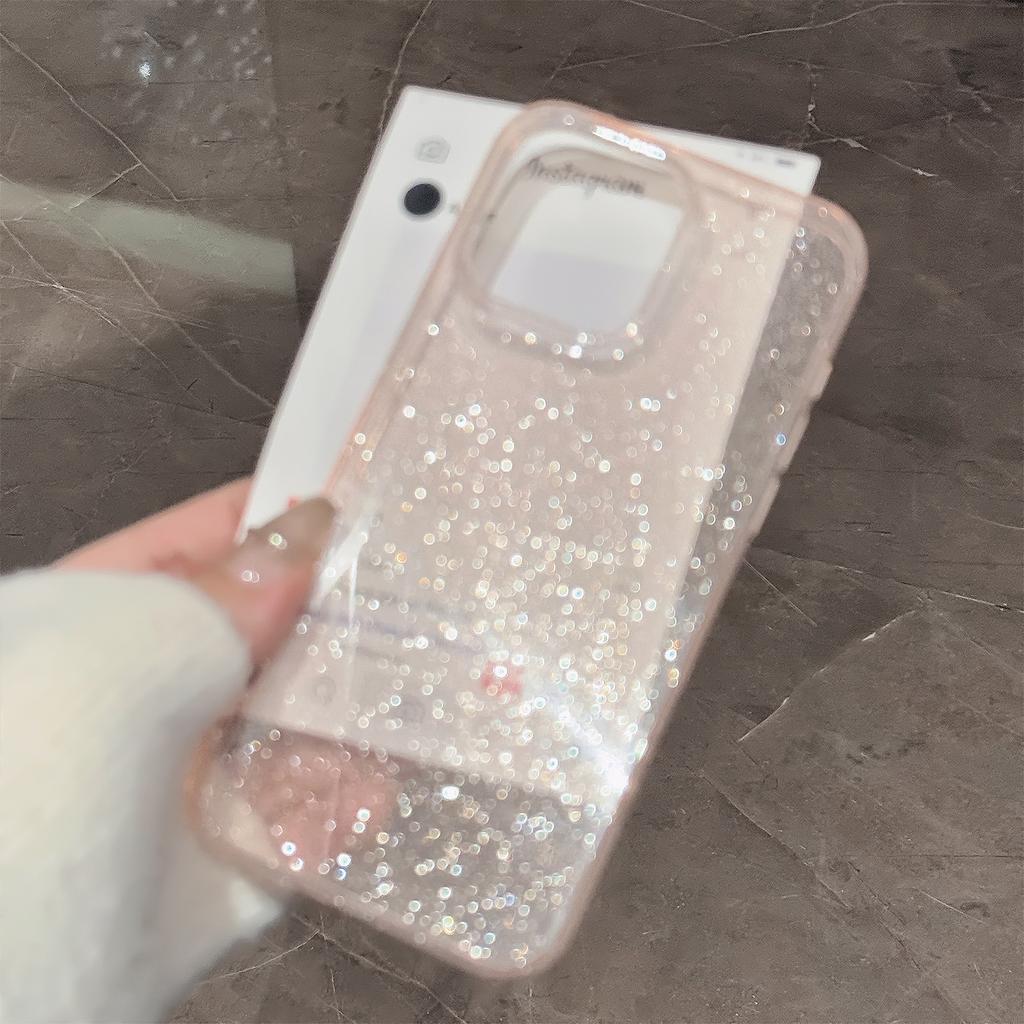 Pink Glitter for Apple 16 Promax Mobile Phone Case 17 for IPhone 15 Soft Case 11 Advanced Simple 12 Transparent
