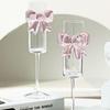 1Pieces Creative Pink Bow Champagne Tall Wine Glasses Sparkling Wine Glasses Outdoor Tableware
