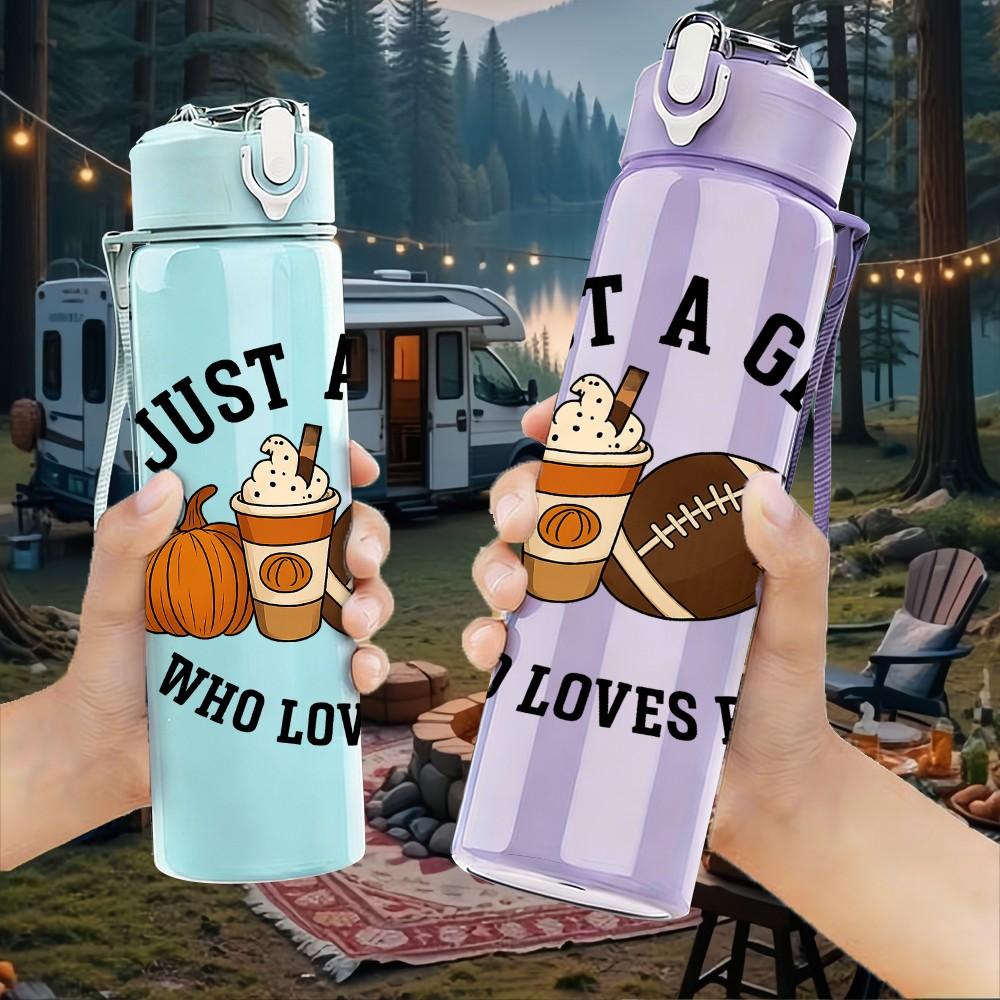 1PC Just A Girl Who Loves Football Print 750ml Color Plastic Sports Water Bottle Leakproof Flip Straw Lid Suitable for Sports Office Home Use