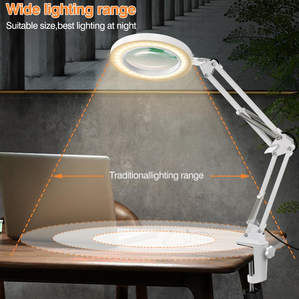 USB LED Desk Lamp with 10x Magnifying Glass 3 Color Mode Adjustable Brightness for Skin care/DIY/Precision Repair/Reading