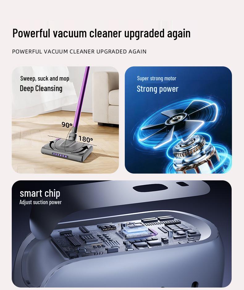 Ultra-Quiet Handheld Wireless Vacuum & Mop Combo - Powerful Suction for Carpets
