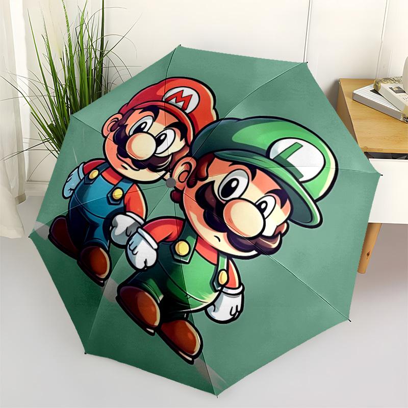 1pc Mario, Luigi Automatic Folding Umbrella, Portable Collapsible Design, 8-Rib Iron Frame, , All-Season Casual Outdoor Accessory for Christmas Birthd