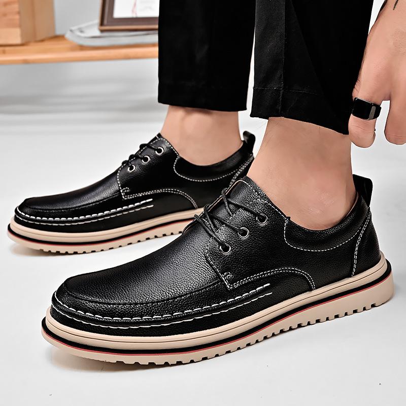 Men's Shoes, Fashionable Casual Shoes, Trendy British Style Lace-up Leather Shoes, Four Seasons Low-top Business Leather Shoes