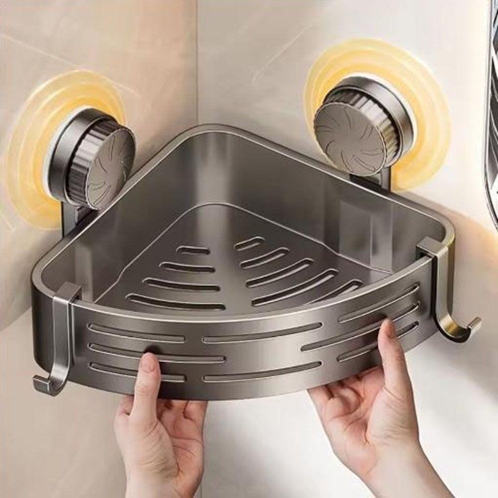 Wall Mounted Corner Storage Rack No Drilling Suction Cup Shower Shelf Kitchen