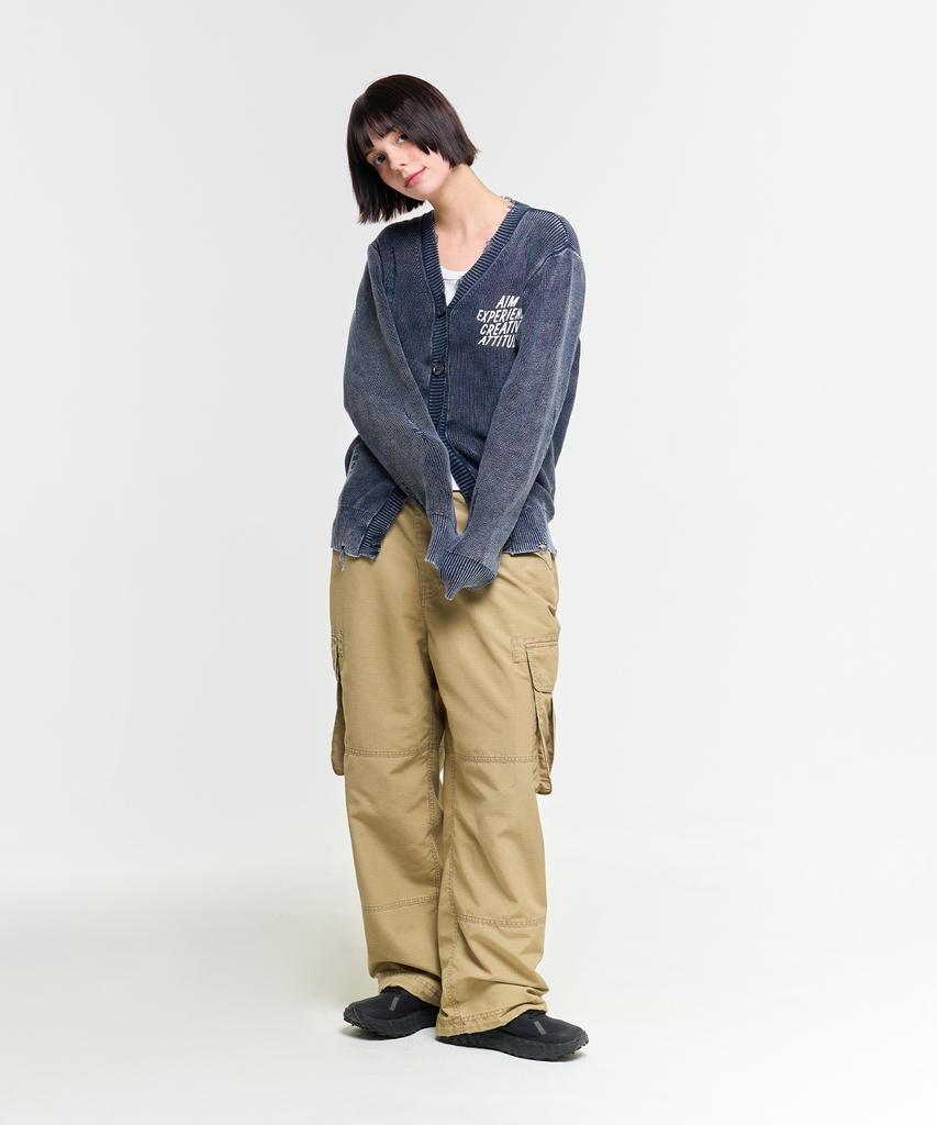 Aeca Washed Destroyed Cardigan-Navy