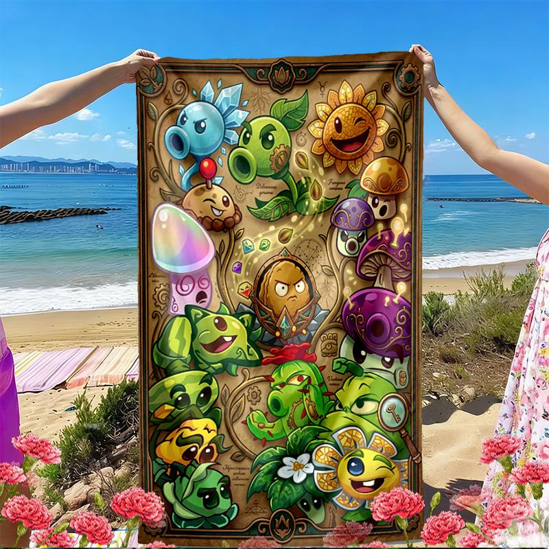 Plants VS Zombies Print Beach Towel, Versatile Lightweight Absorbent Beach Towel for Pool Surf Yoga Bathroom, Perfect Birthday Holiday Gift