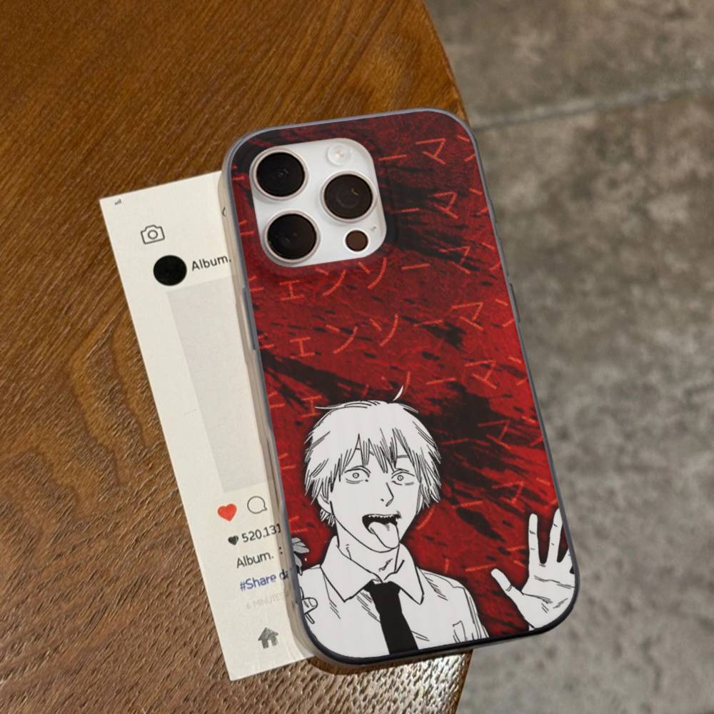 Anime Denji Chainsaw Man Phone Case For IPhone 16 15 17 Pro 11 12 13 14 Pro Max Plus Soft Ripple Silicone Cover Shell