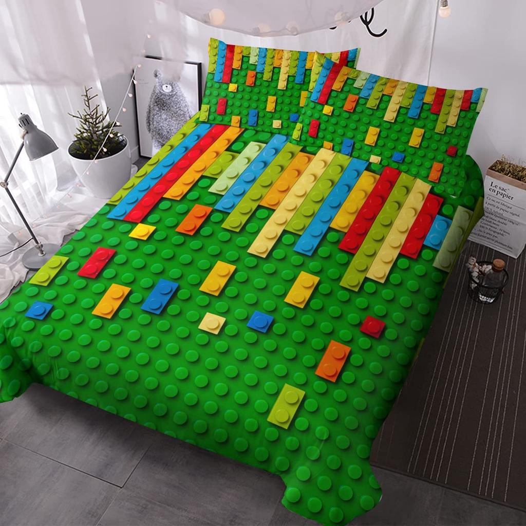 Farbe Spielzeugbaustein Bettwäsche Dreiteiliger Bettbezug