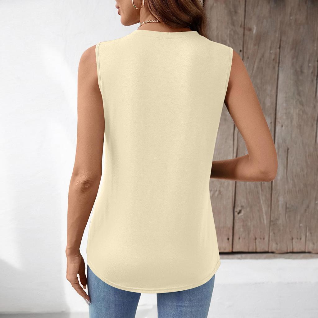 Sleeveless V Neck Pleated Tank Top for Women Summer Lightweight Relaxed Fit Blouse Casual Loose Shirt for Daily Wear