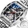 CHENXI Uhren Mechanische Automatische Skelett-Edelstahluhren für Herren 3ATM Wasserdicht Armband Trbillon Uhr Benutzerdefiniertes Logo