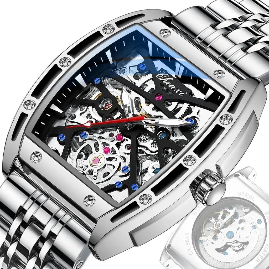 CHENXI Watches Mechanical Automatic Skeleton Stainless Steel Watches for Men 3ATM Waterproof Bracelet Trbillon Clock Custom logo