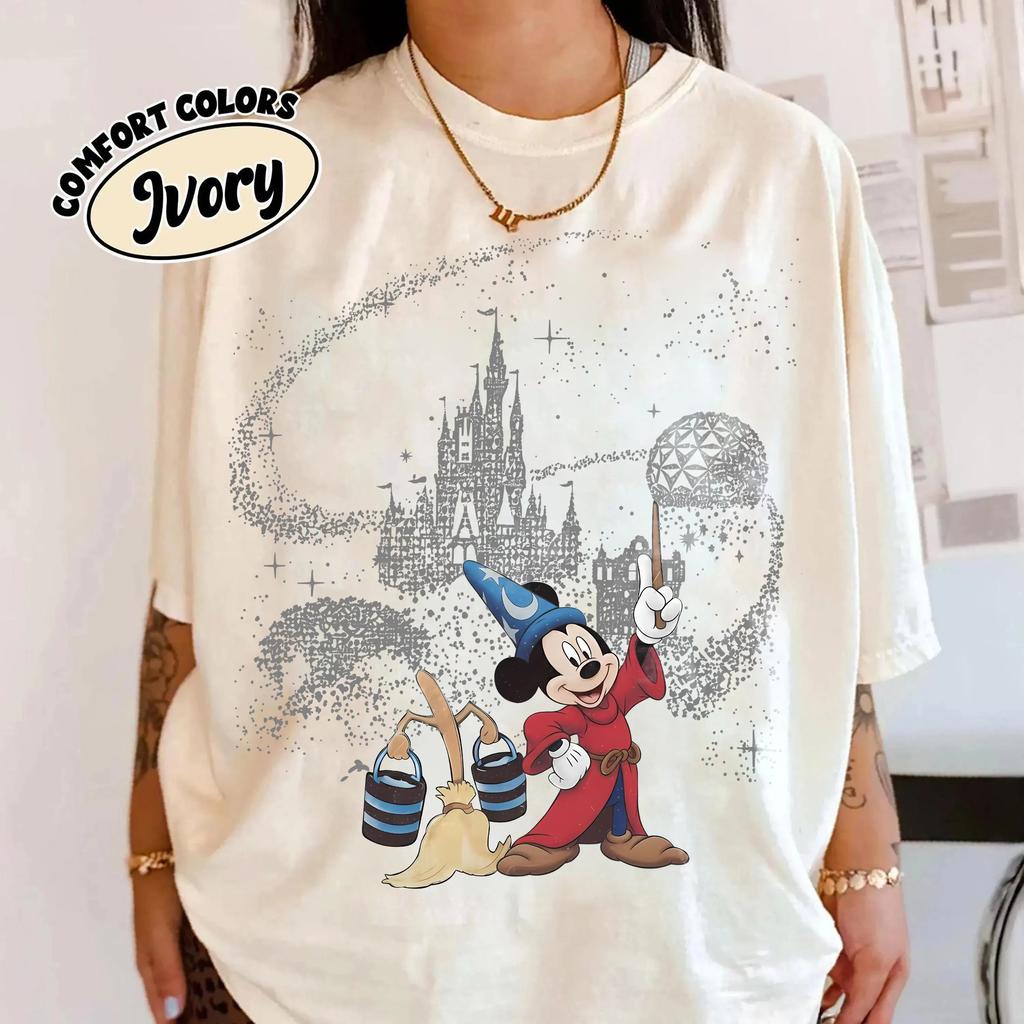 T-Shirt Classica Disney Fantasia Topo Mickey per Donne Taglie Forti, Maglietta per Viaggio a Disneyland, Cotone Puro Streetwear Oversize