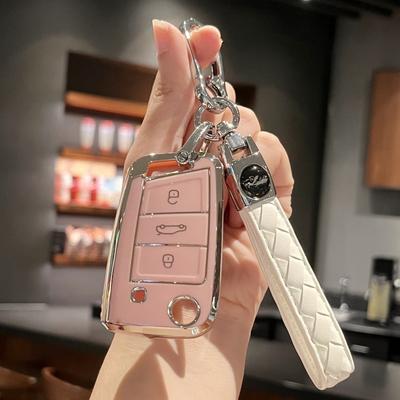 Car Key Case Cover Key Holder with Keychain for VW Volkswagen Golf 7 MK7 Tiguan MK2 For SEAT Ateca Leon FR 2 Ibiza For Skoda