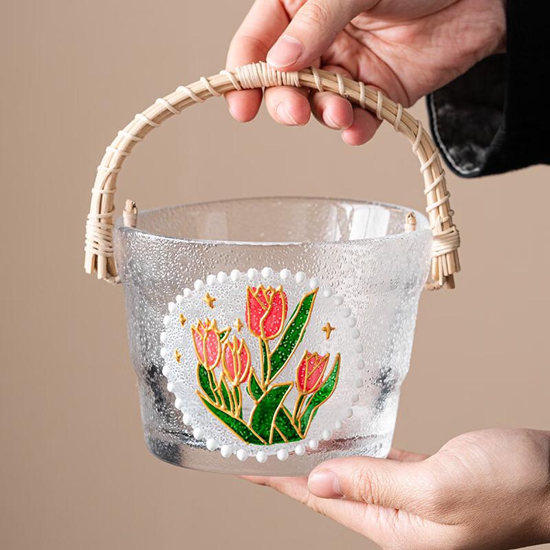 Junshenshi AQ Light Luxury Chinese Hand-Painted Glass Fruit Plate