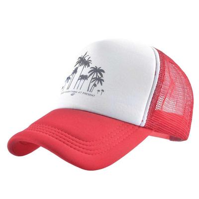 Tropical Palm Tree Mesh Cap Summer Hat Leisure Outdoor Unisex CZ789 [White Fang] (Red)
