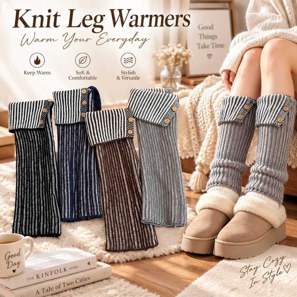 1 Pairr Vertical Striped Cuffed Leg Warmer Thickened Knit Knit Leg Sleeve Autumn Winter Wear