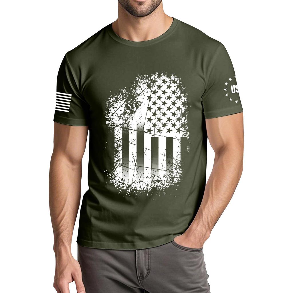 Men's Fashionable Casual Independence Day Printed Round Neck Short Sleeve T-Shirt Top