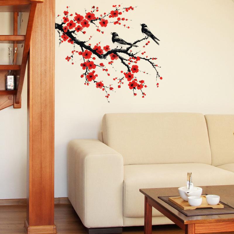 Latest Ink Chinese Style Japanese Cherry Blossom Wall Stickers For Living Room Home Decoration Decal