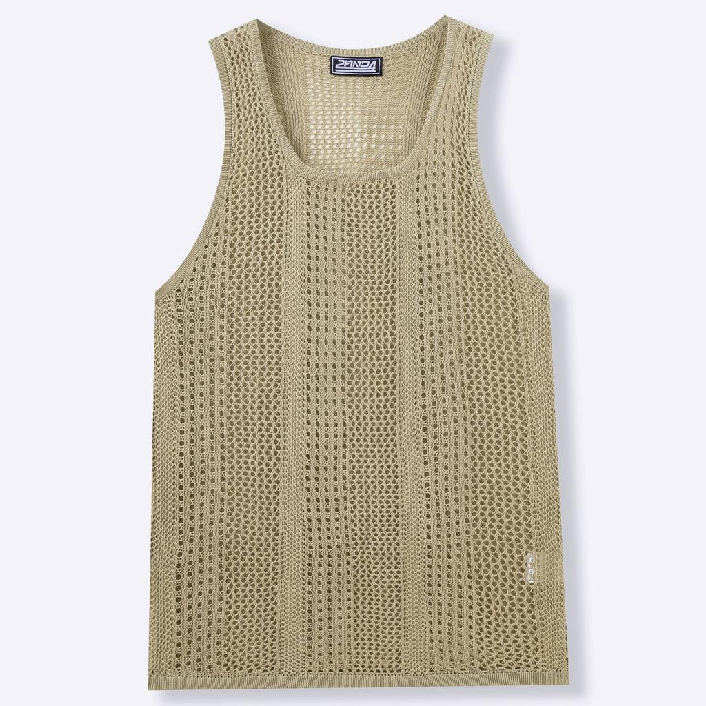 Men's Sleeveless Tank Tops Knitted Hollow Out Crochet T-Shirts Muscle Summer Vacation Beach Shirts Casual Athletic Muscle Pullover Vest Top for Male