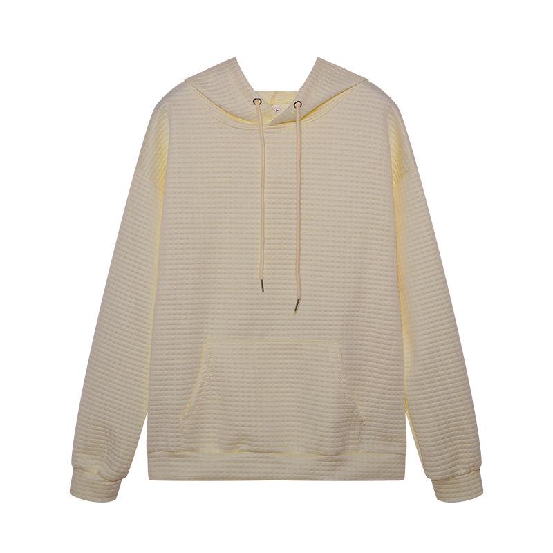 2023 Autumn/Winter Women's Waffle Knit Crew Neck Long Sleeve Solid Color Sweatshirt.