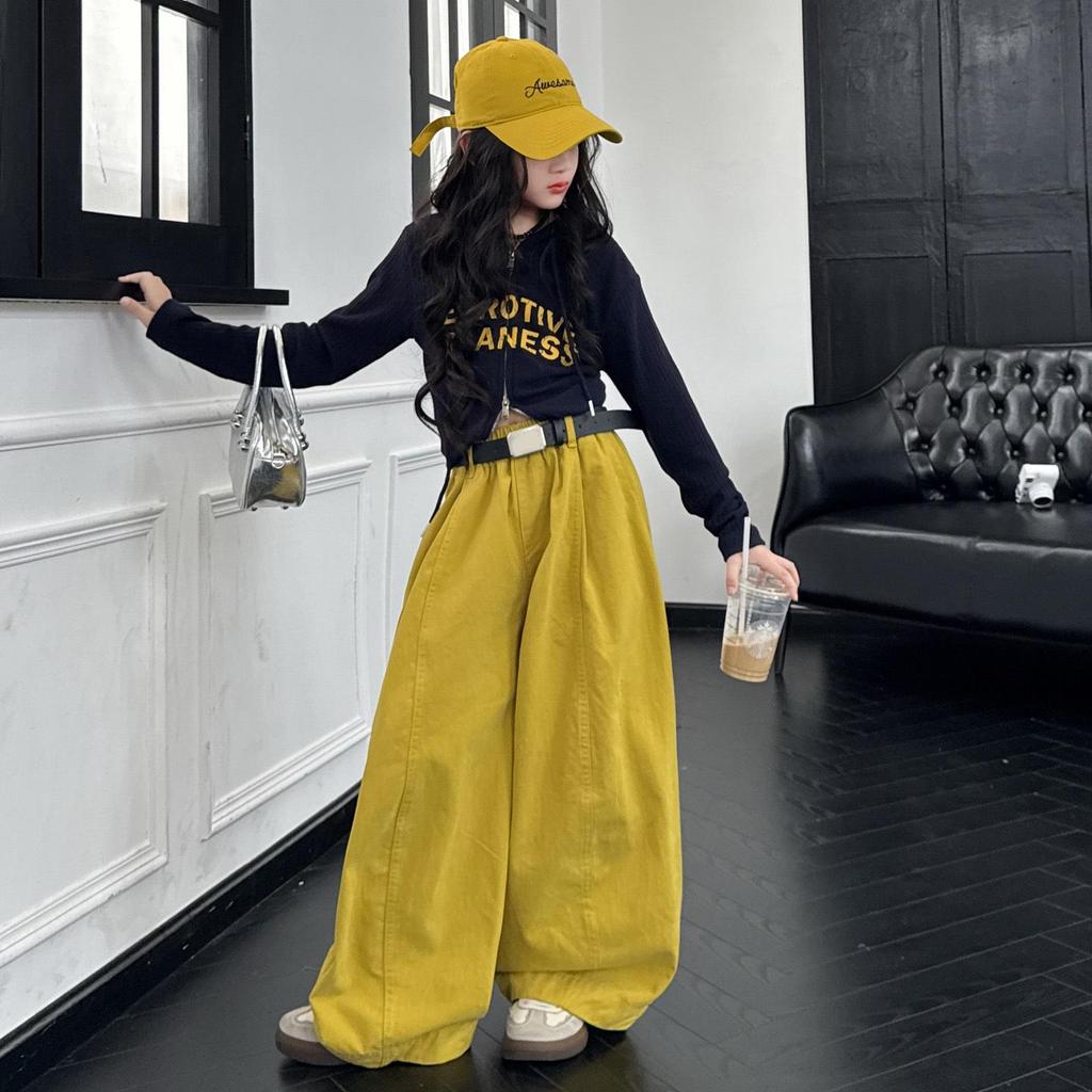 Herbst 2025 Mädchen Dopamin-Set: Stilvolles Langarmhemd & lässige Hose für große Mädchen