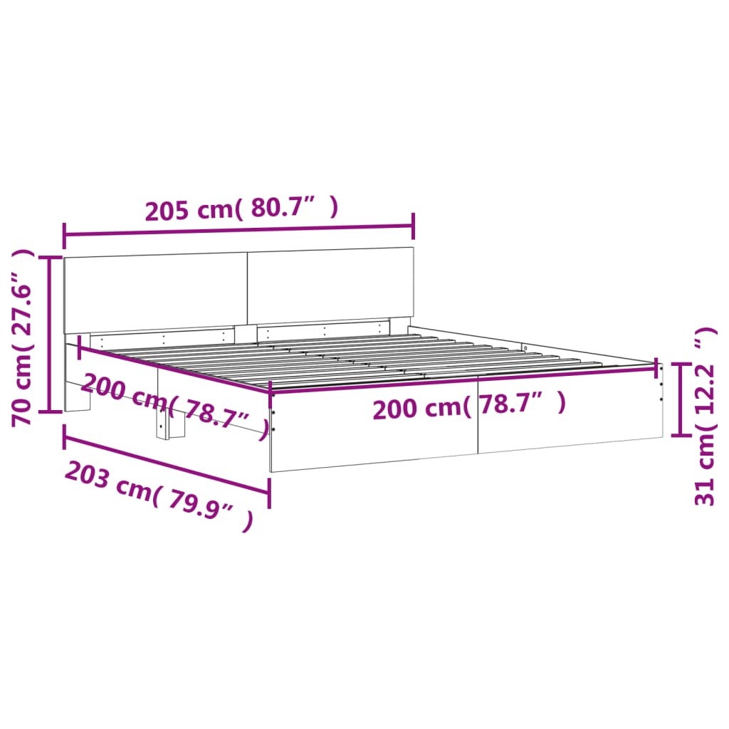 Bed Frame with Headboard Grey Sonoma 200x200 cm