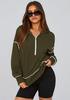 Women's Cropped Half Zip Hooded Sweatshirt - Autumn Winter Fashion 2025